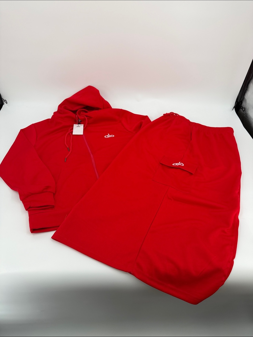 ALO Yoga  Red Zip-Up Hoodie and Maxi Skirt Set